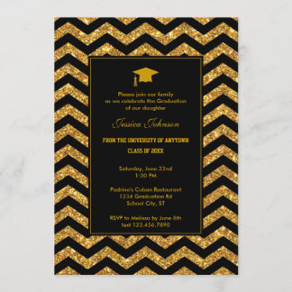 Chevron and Glitter Graduation Invitation