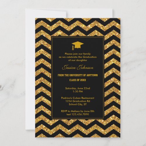 Chevron and Glitter Graduation Invitation
