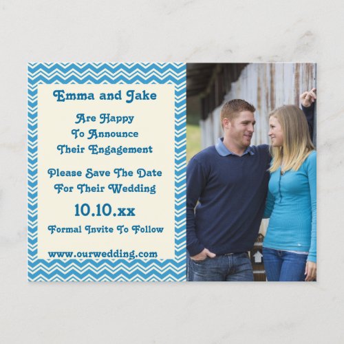 Chevron and Photo Linen Save The Date Postcard
