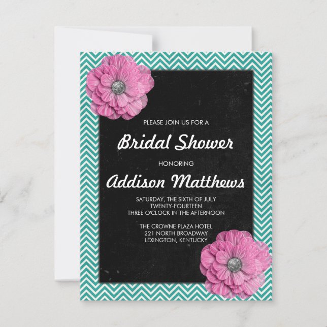 Chevron and Pink Floral Invitation (Front)