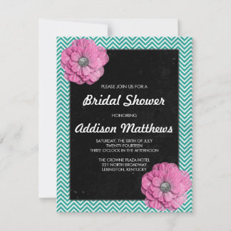 Chevron and Pink Floral Invitation