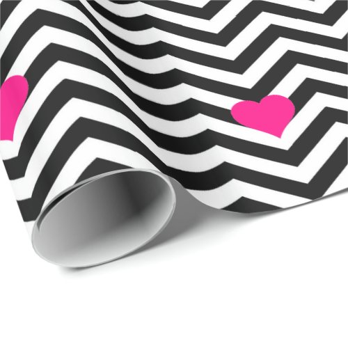Chevron and Pink Hearts Wrapping Paper