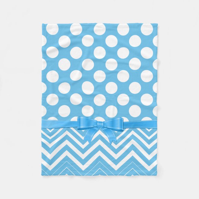 Chevron And Polka Dot In White Blue Ribbon Fleece Blanket (Front)
