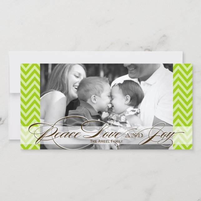 Chevron and Script Holiday Photo Card (Front)