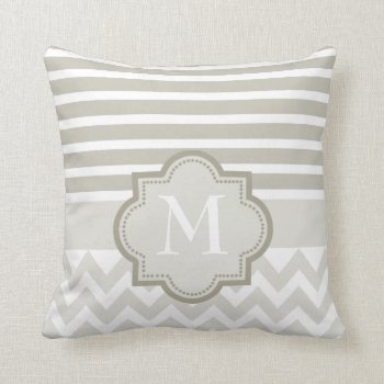 Chevron And Stripes Monogrammed Throw Pillow by Boopoobeedoogift at Zazzle