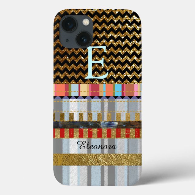 chevron and stripes with custom name and initial Case-Mate iPhone case (Back)