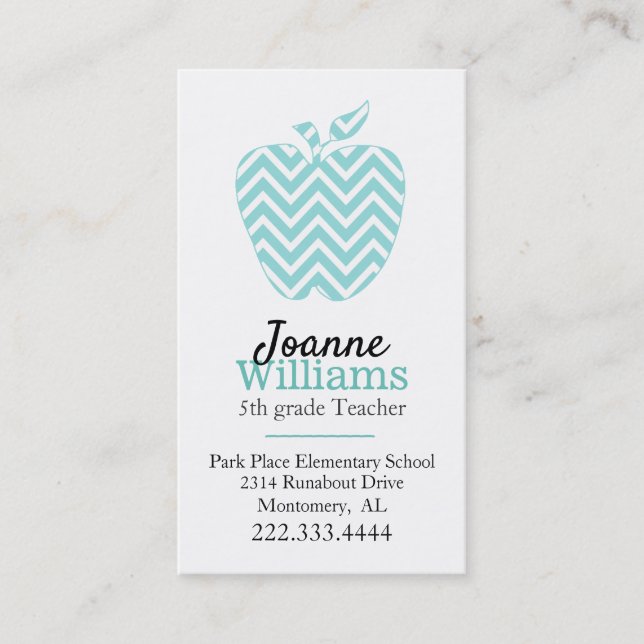 Chevron Apple Teachers Custom Business Card (Front)