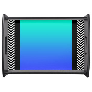 Chevron Aqua Blue Center  Serving Tray