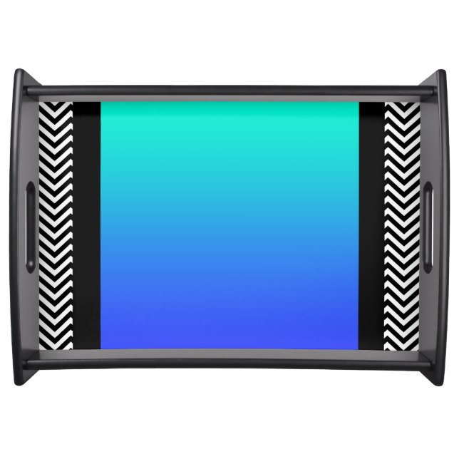 Chevron Aqua Blue Center  Serving Tray (Front)