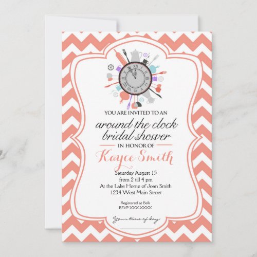 Chevron Around the Clock Bridal Shower Invitation