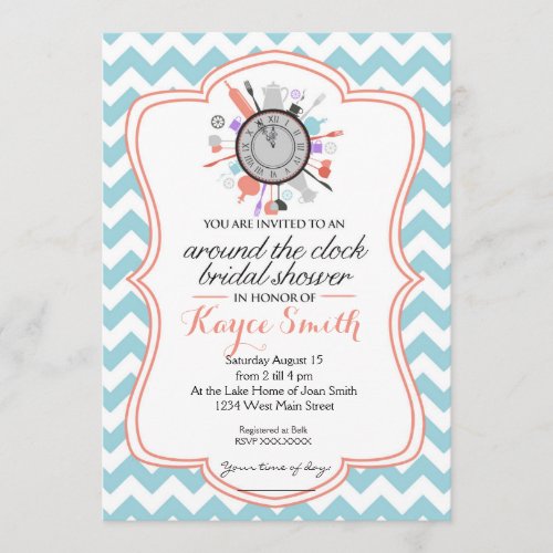 Chevron Around the Clock Bridal Shower Invitation