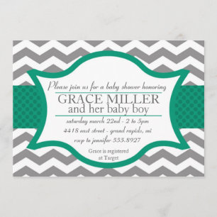 Chevron Baby Shower invite. Gray and Jade Invitation