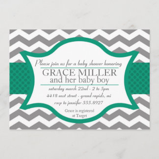 Chevron Baby Shower invite. Gray and Jade Invitation