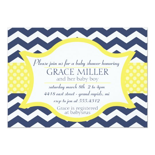 Navy Blue And Yellow Baby Shower Invitations 2