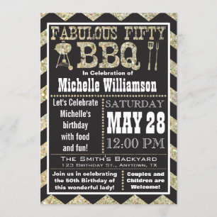 Chevron BBQ 50th Birthday Party Invitation