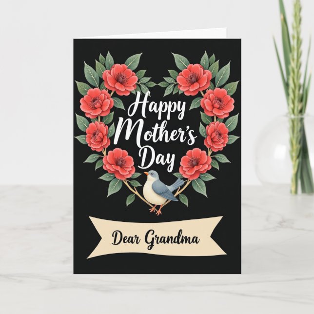 Chevron Bird Floral Family Card (Front)