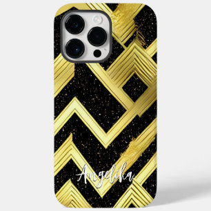 Chevron Black and Gold Personalized Name Case-Mate iPhone 14 Pro Max Case