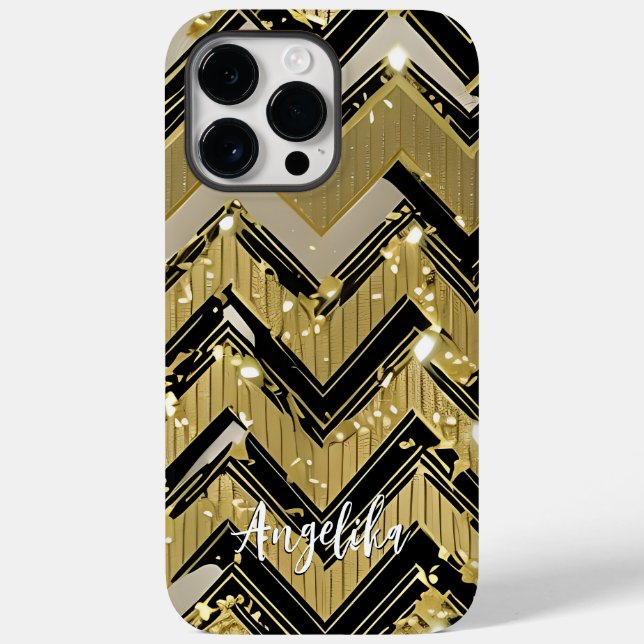 Chevron Black and Gold Personalized Name Case-Mate iPhone Case (Back)
