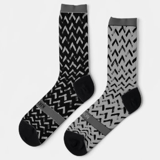 Chevron Black and Grey Name on Mismatch Socks