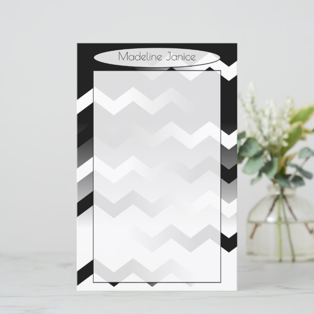Chevron Black and White Stationery for Handwriting (Standing Front)