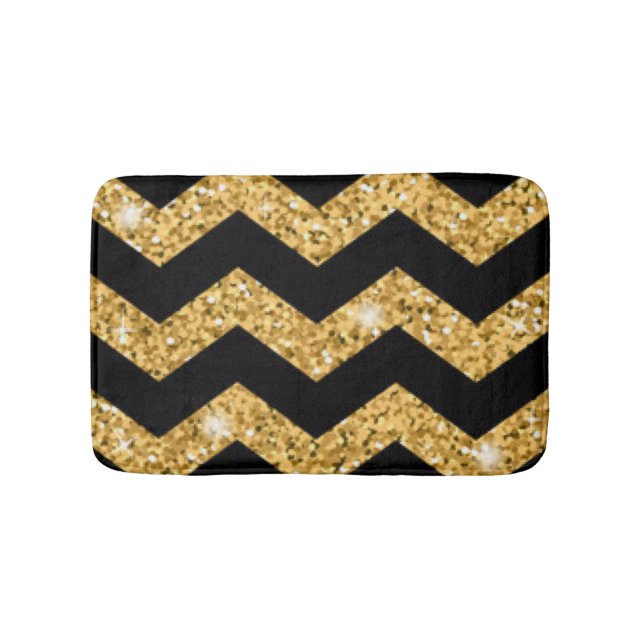 Chevron Black Gold Diamonds Bathroom Mat (Front)