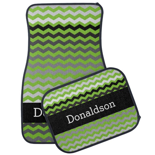 Chevron Black, Gray &  Lime Green Blend Car Mat (Set)