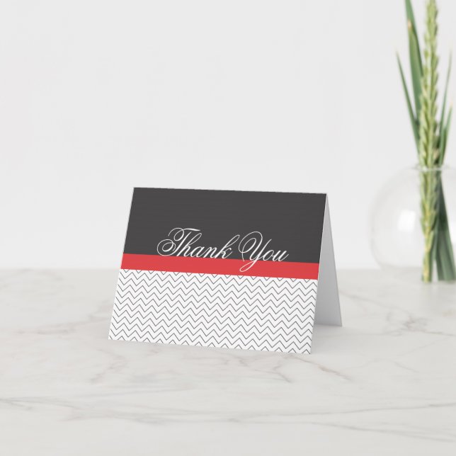 Chevron Black White Red Thank You Notes Cards (Front)