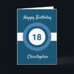 Chevron Blue 18th Birthday Card<br><div class="desc">A personalized blue 18th birthday card,  which you can easily personalize with his name on the front of the card. You can also personalize the inside card message if you wanted. This personalized 18th birthday card for him would make a great keepsake.</div>