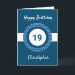 Chevron Blue 19th Birthday  Card<br><div class="desc">A personalized blue 19th birthday card,  which you can easily personalize with his name on the front of the card. You can also personalize the inside card message if you wanted. This personalized 19th birthday card for him would make a great keepsake.</div>