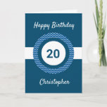 Chevron Blue 20th Birthday Card<br><div class="desc">A personalized blue 20th birthday card,  which you can easily personalize with his name on the front of the card. You can also personalize the inside card message if you wanted. This personalized 20th birthday card for him would make a great keepsake.</div>