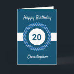 Chevron Blue 20th Birthday Card<br><div class="desc">A personalized blue 20th birthday card,  which you can easily personalize with his name on the front of the card. You can also personalize the inside card message if you wanted. This personalized 20th birthday card for him would make a great keepsake.</div>