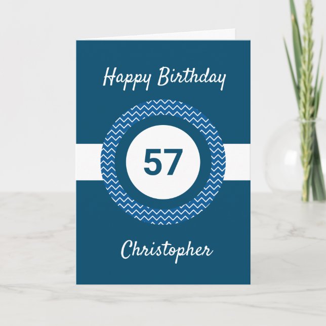 Chevron Blue 57th Birthday Card (Front)