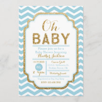 Chevron Blue And Gold Boy Baby Shower Invitation