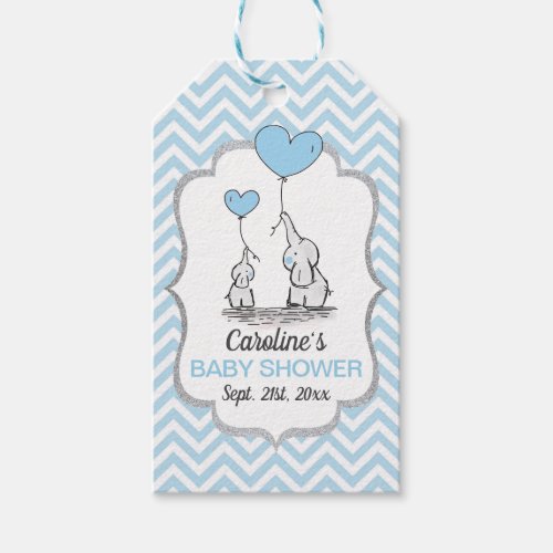 Chevron Blue Elephant Baby Shower Thank You Gift Tags