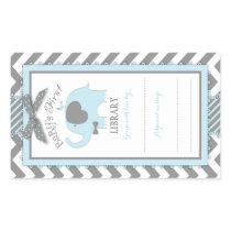 Chevron Blue Elephant Bow-tie Book Plate Label
