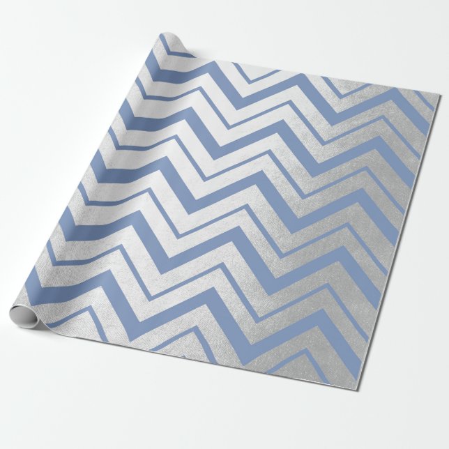 Chevron Blue Gray Navy Tiffany Ocean Herringbone Wrapping Paper (Unrolled)