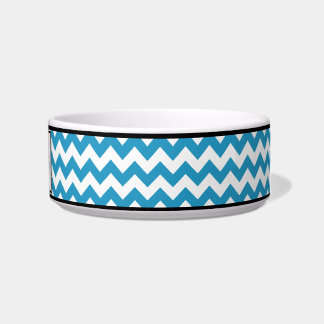 Chevron Blue Personalized Cat Bowl