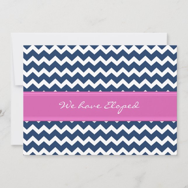 Chevron Blue Pink Elopement Announcement Cards (Front)