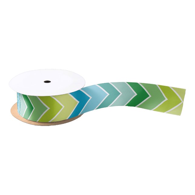 Chevron Blue Teal Aqua Lime Green Ribbon (Spool)