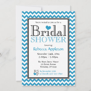 Chevron Blue & White Bridal Shower Invitation