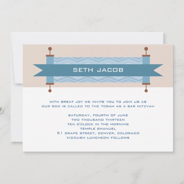 Chevron Blues Bar Mitzvah Invitation (Front)