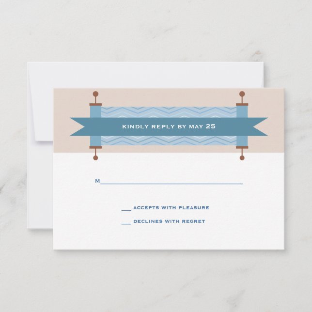 Chevron Blues Bar Mitzvah RSVP Card (Front)