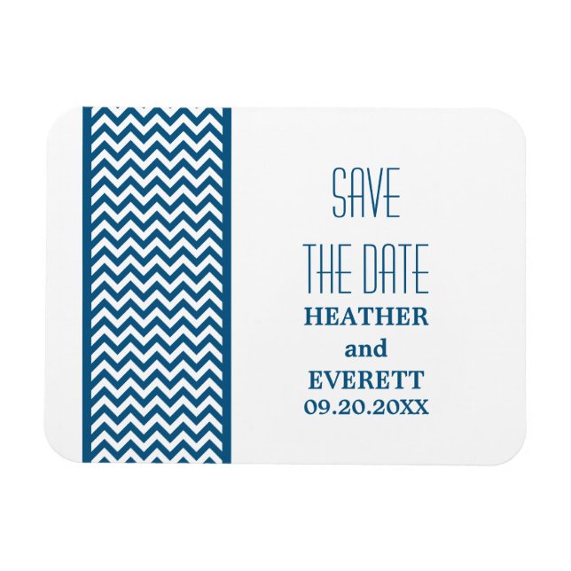 Chevron Border Save the Date Magnet, Blue Magnet (Horizontal)