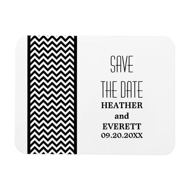Chevron Border Save the Date Magnet, Ebony Magnet (Horizontal)