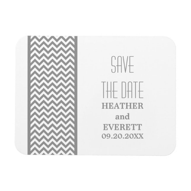 Chevron Border Save the Date Magnet, Gray Magnet (Horizontal)