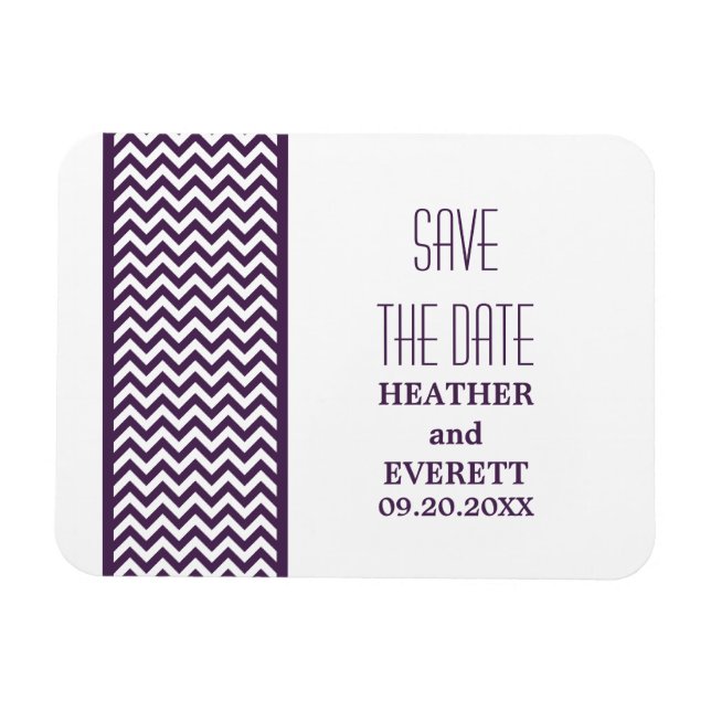 Chevron Border Save the Date Magnet, Purple Magnet (Horizontal)