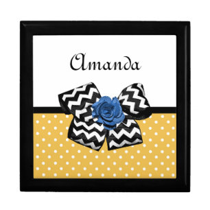 Chevron Bow Blue Rose Mustard Polka Dot Design Jewelry Box