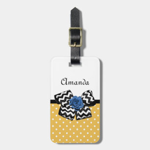 Chevron Bow Blue Rose Mustard Polka Dot Design Luggage Tag