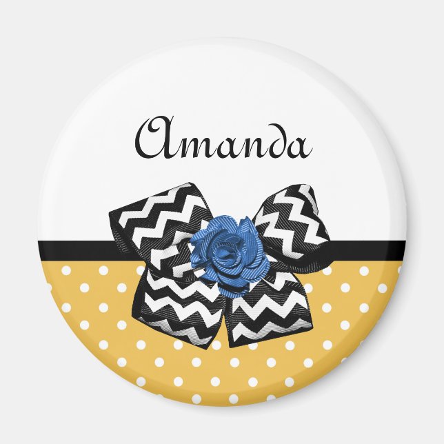 Chevron Bow Blue Rose Mustard Polka Dot Design Magnet (Front)