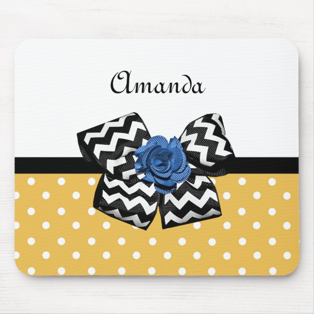 Chevron Bow Blue Rose Mustard Polka Dot Design Mouse Pad (Front)